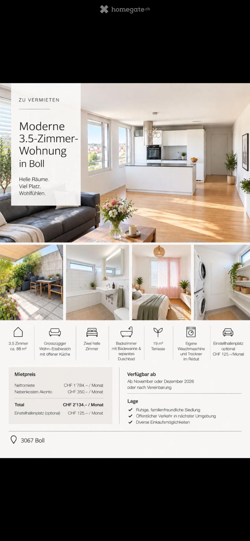 Sonnige 3.5 Zimmer Wohnung in Boll (1)