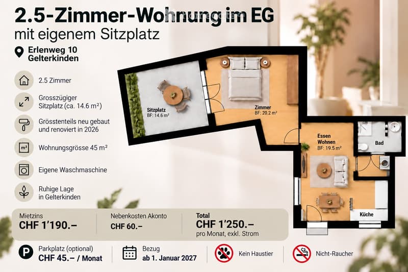 2.5-Zimmer-Wohnung mit eigenem Sitzplatz in Gelterkinden (1)