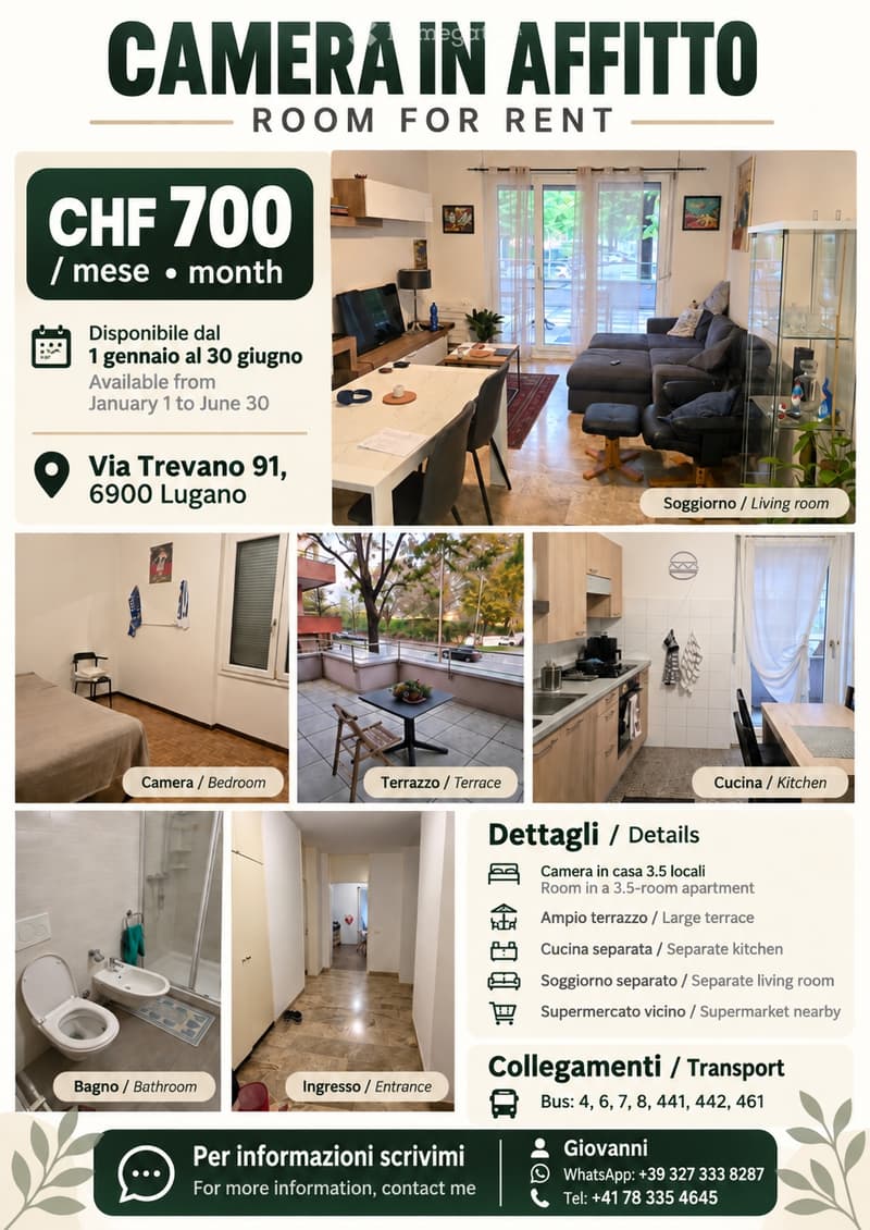 CAMERA IN AFFITTO A LUGANO CHF 700/mese (1)