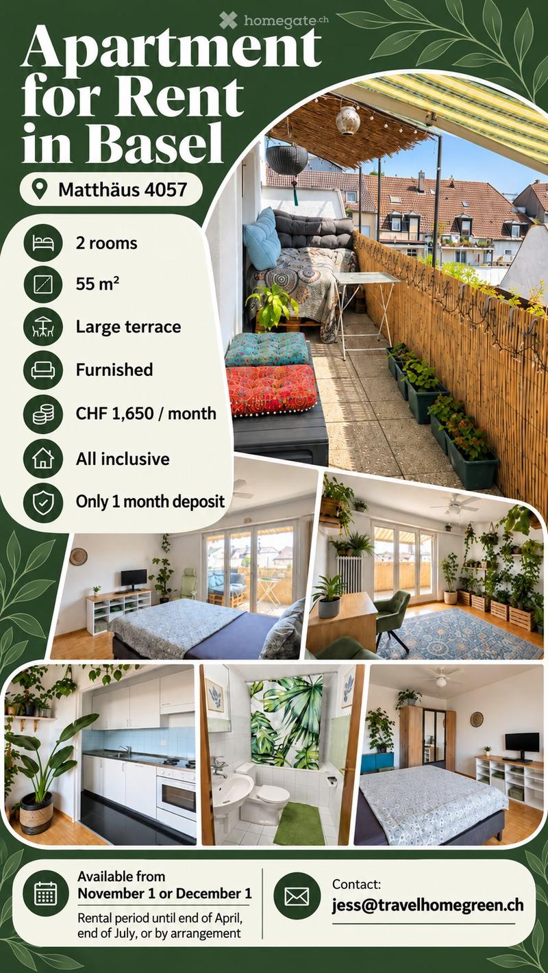 Möblierte 2-Zimmer-Wohnung mit grosser Terrasse Basel 4057 (1)