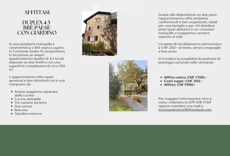 Affittasi duplex 4.5 con giardino Brè sopra Lugano (1)