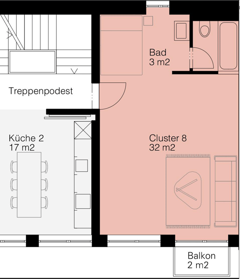 Cluster-Wohnung mit Badewanne – im Gundeliqaurtier (10)