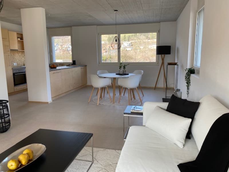 Wohnzimmer mit offener Küche