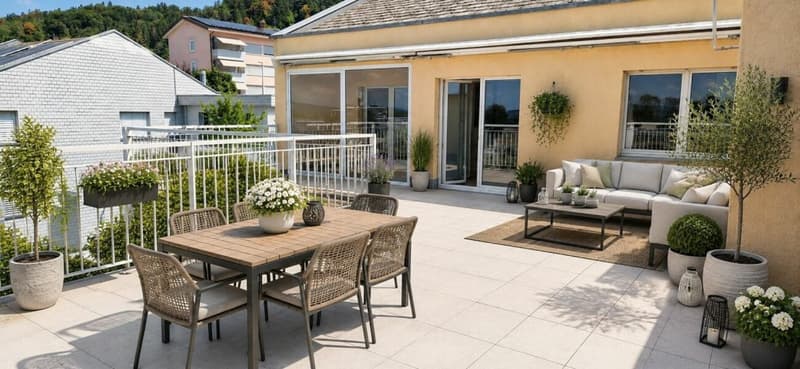 Traumhafte Attika-Wohnung (Maisonette) mit grosser Terrasse+Balkon und Abendsonne (1)