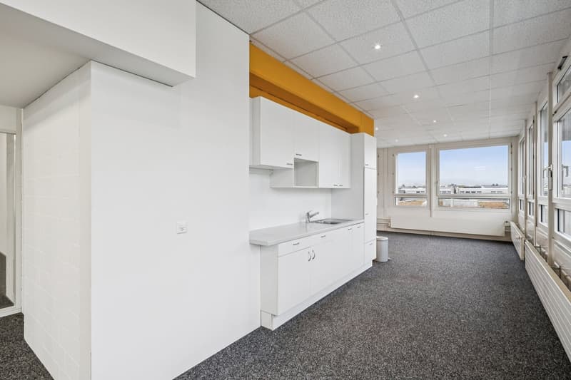 empty, white walls, white ceiling, white cabinets, sink, trash bin, large windows