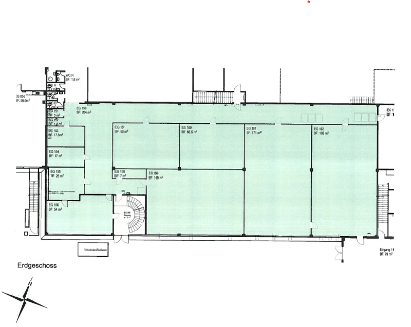 Ground floor plan with multiple rooms, staircase, and entrance
