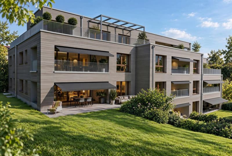 4.5 Z' Gartenwohnung: L7 - hochwertig ländlich: Neubauprojekt mit 10 barrierefreien Eigentumswohnungen in Oberdorf BL (1)