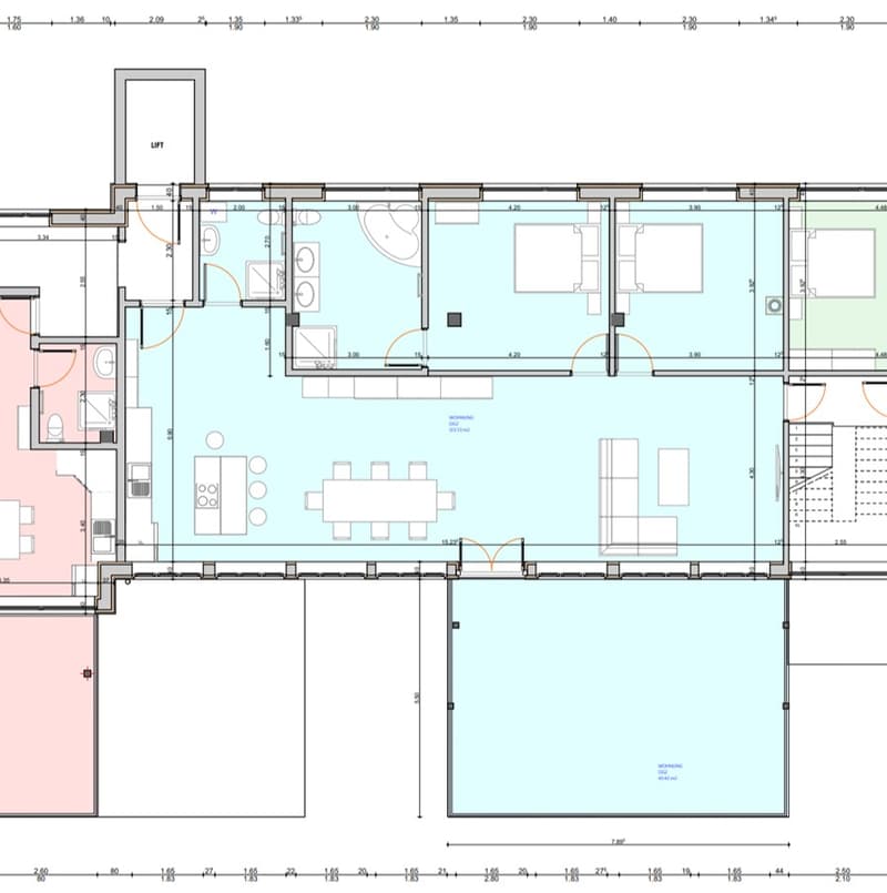 Lift, living room, kitchen, 2 bedrooms, 2 bathrooms, storage room, balcony