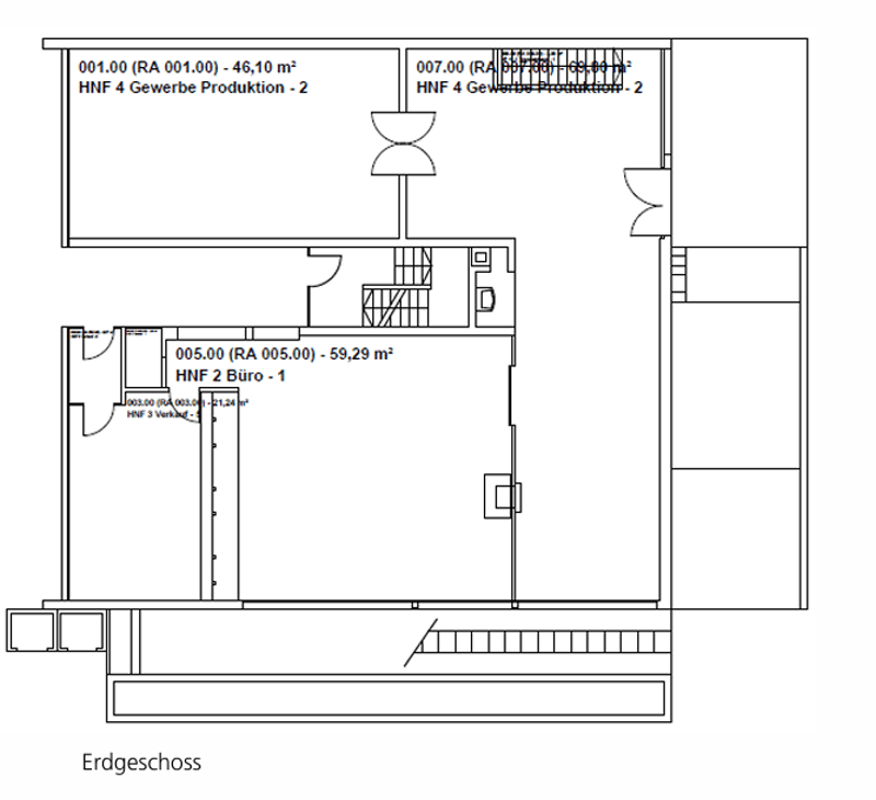 ground floor plan with 3 distinct areas, likely commercial