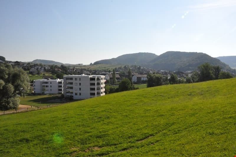 Aerial view of a hill, with a large white building, surrounded by trees and houses
