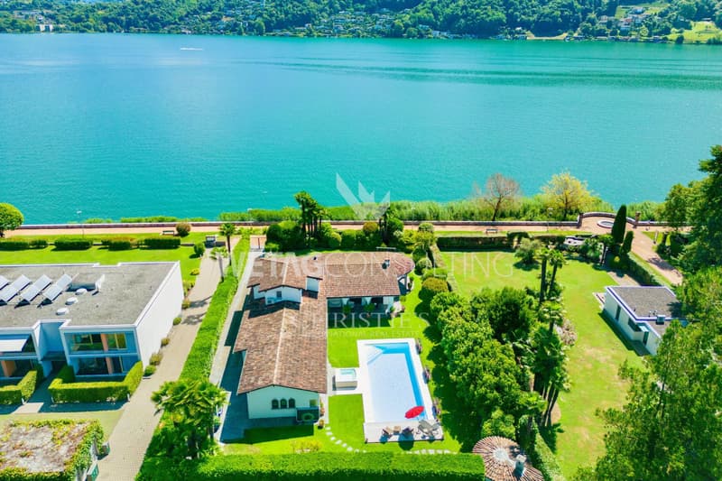 Villa élégante avec piscine à Lugano-Magliaso à vendre, située directement sur les rives du lac de Lugano (1)