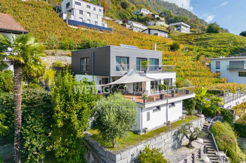 Villa moderne avec grandes terrasses, vue panoramique & jardin à vendre à Gordola (1)