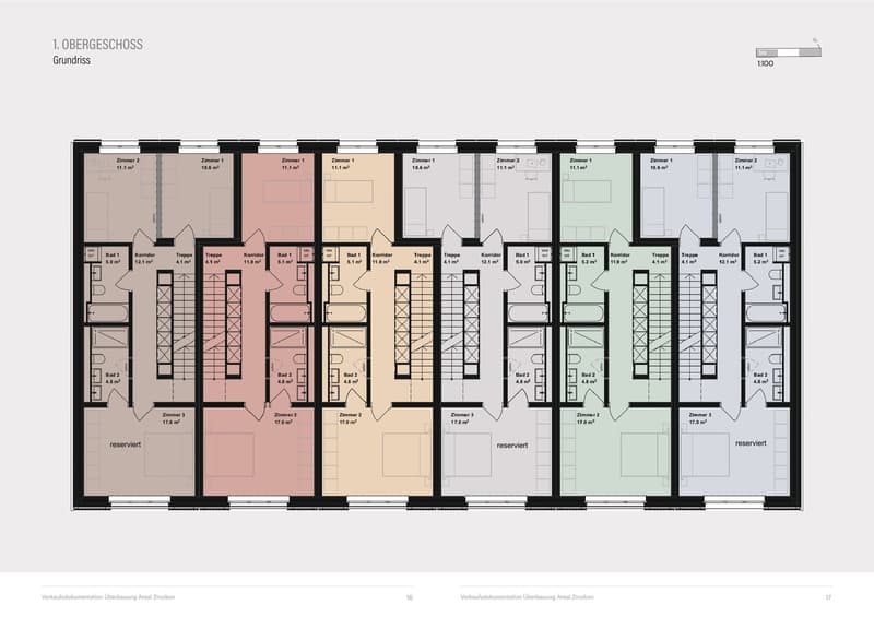 multiple rooms, bathrooms, corridors, stairs
