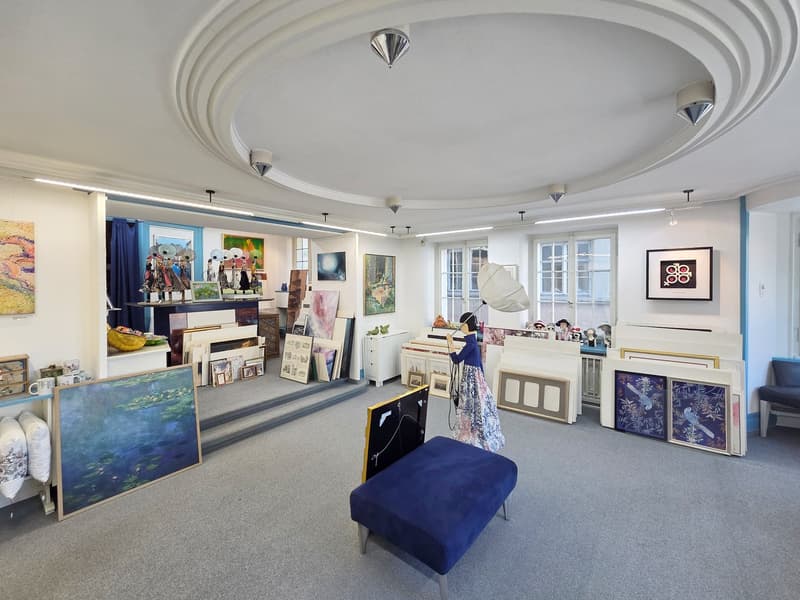 art gallery with paintings, sculptures, and decorative items