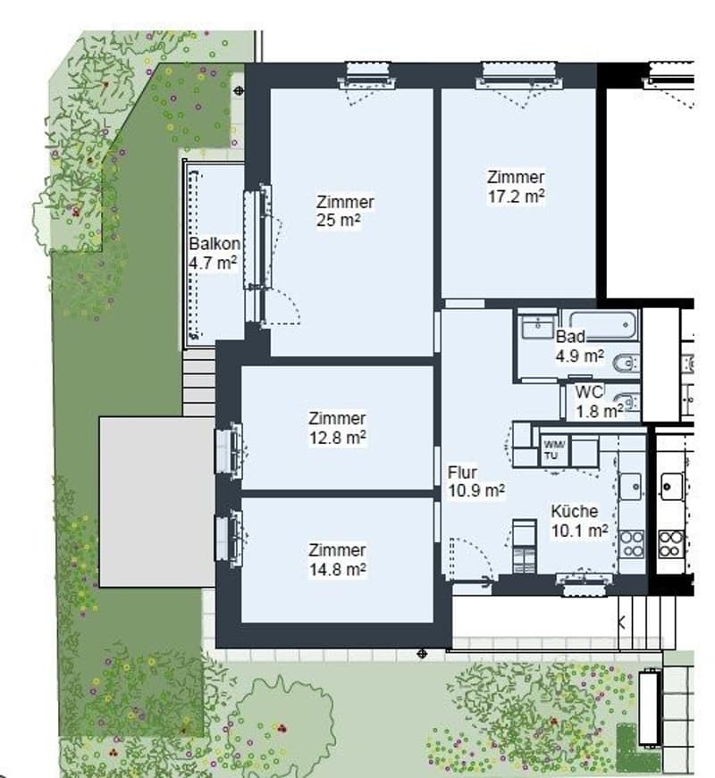 Grundriss mit Garten