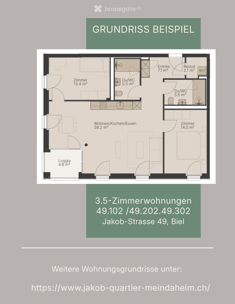 Beispiele von Grundrissen, 3.5-Zimmerwohnung