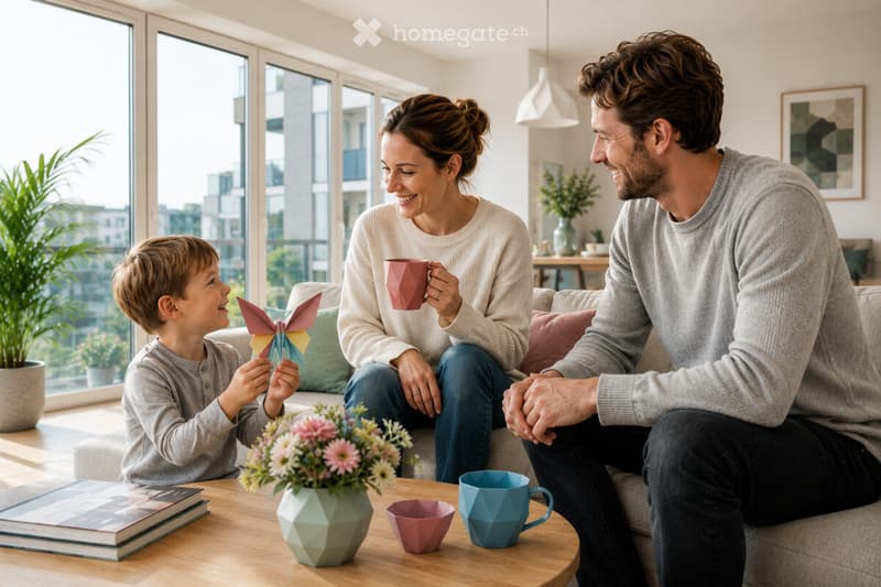 Stimmungsbild_Familie mit Origami Schmetterling