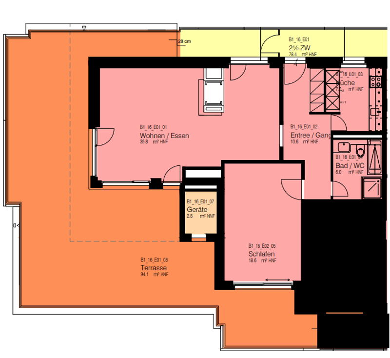 2.5 -Zimmerwohnung mit 94 m² Dachterrasse und Blick ins Grüne (7)