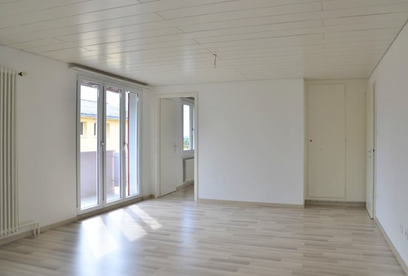 helles, grosszügiges Wohnzimmer mit Laminatboden