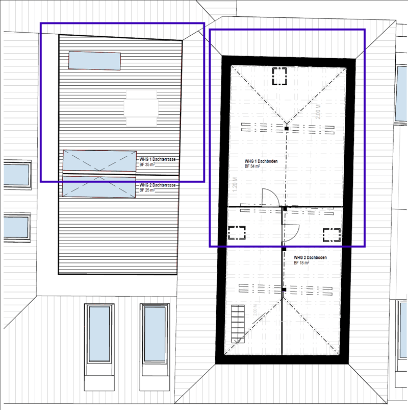 Grundriss Dachterrasse und Dachboden
