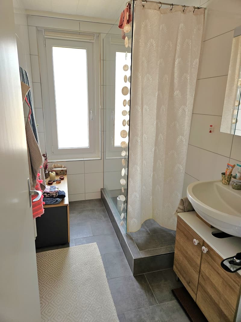 Nasszelle mit Dusche + Lavabo