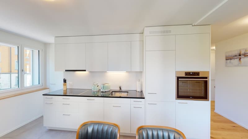 kitchen, black countertops, oven, dishwasher, sink, tiles, cabinets, appliances