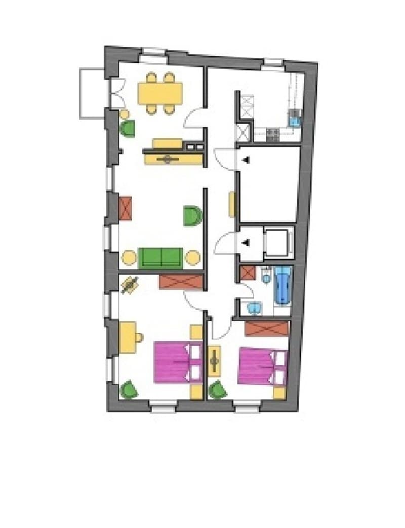living room, kitchen, 2 bedrooms, 2 bathrooms, balcony