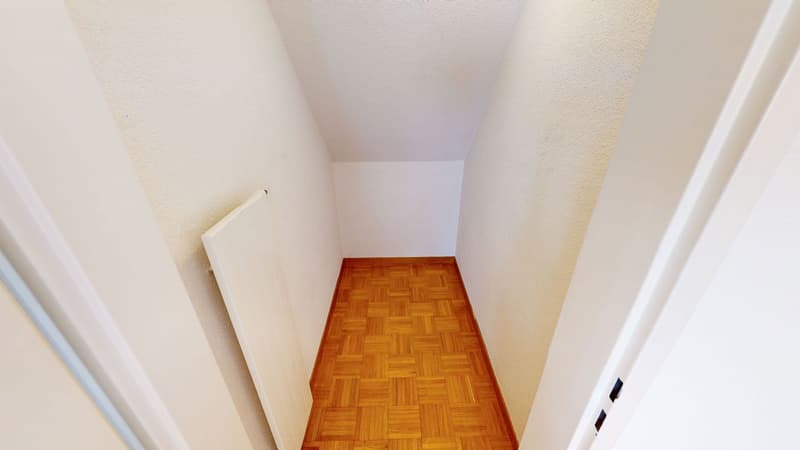 Hardwood flooring, white walls, white radiator