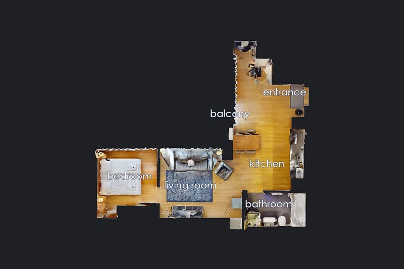 entrance, balcony, living room, kitchen, bedroom, bathroom