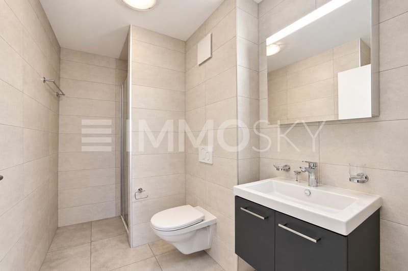Salle de bains avec douche et colonne de lavage