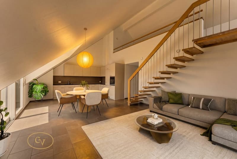 Wohnzimmer / Essen / Küche - Staging (Abend)