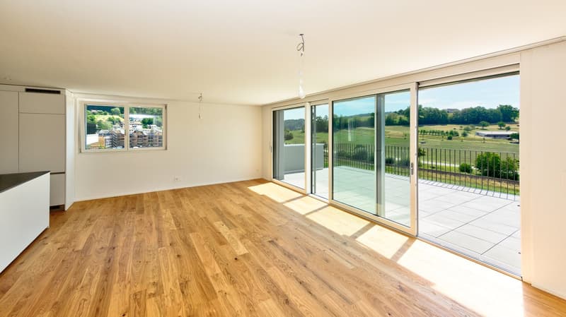 Wohnzimmer mit der grossen Terrasse