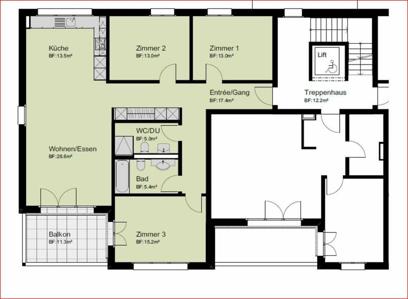 Grosszügige 4.5- Zimmer Wohnung im 1. Obergeschoss mit Balkon (6)