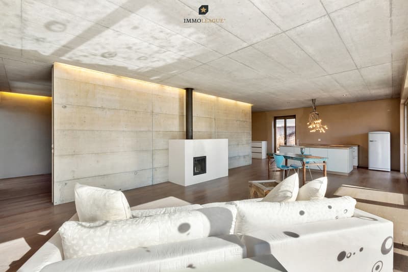 Loft-Feeling pur: Grosszügige Glasfronten und markante Sichtbeton-Optik definieren diesen einzigartigen Lebensraum für Architektur-Liebhaber.