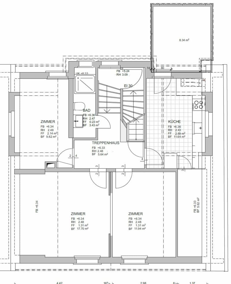 Grundriss Dachwohnung mit Dachraum