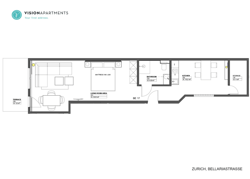 BE17 – Grosszügiges Studio mit Terrasse an der Bellariastrasse 36, Zürich (10)