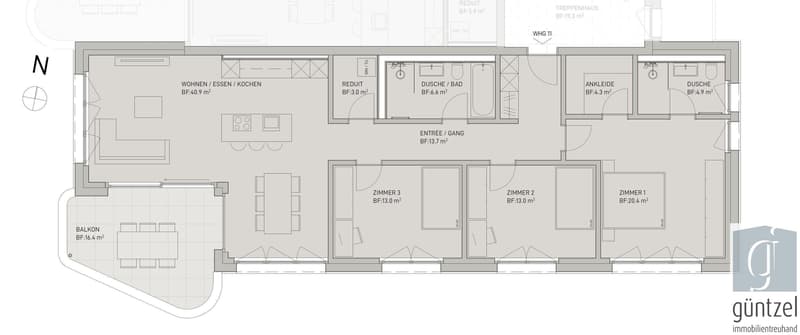 Grundriss 4.5-Zimmerwohnung 1. + 2. OG links