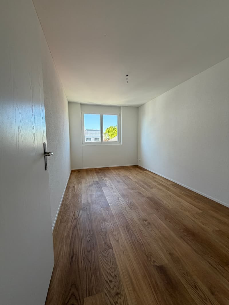 empty room, wooden floor, white walls, window, door