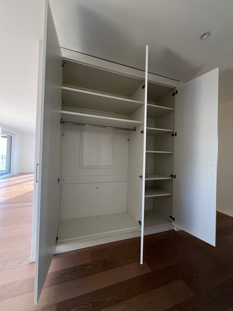 Empty walk-in closet with shelves and hanging space