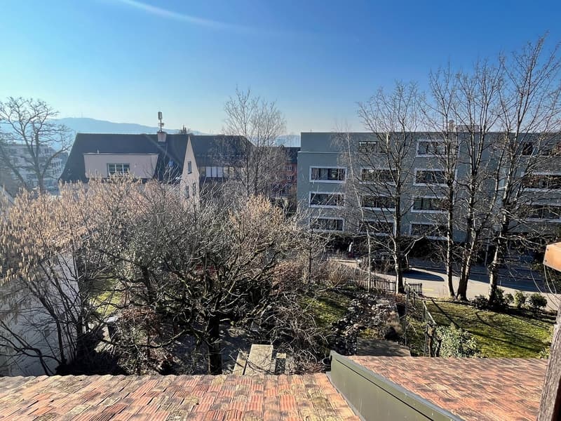 Trees, houses, apartment building, road, greenery, red tile roof, blue sky