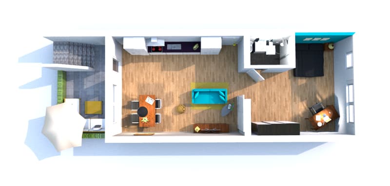 Living room, Kitchen, Bedroom, Bathroom