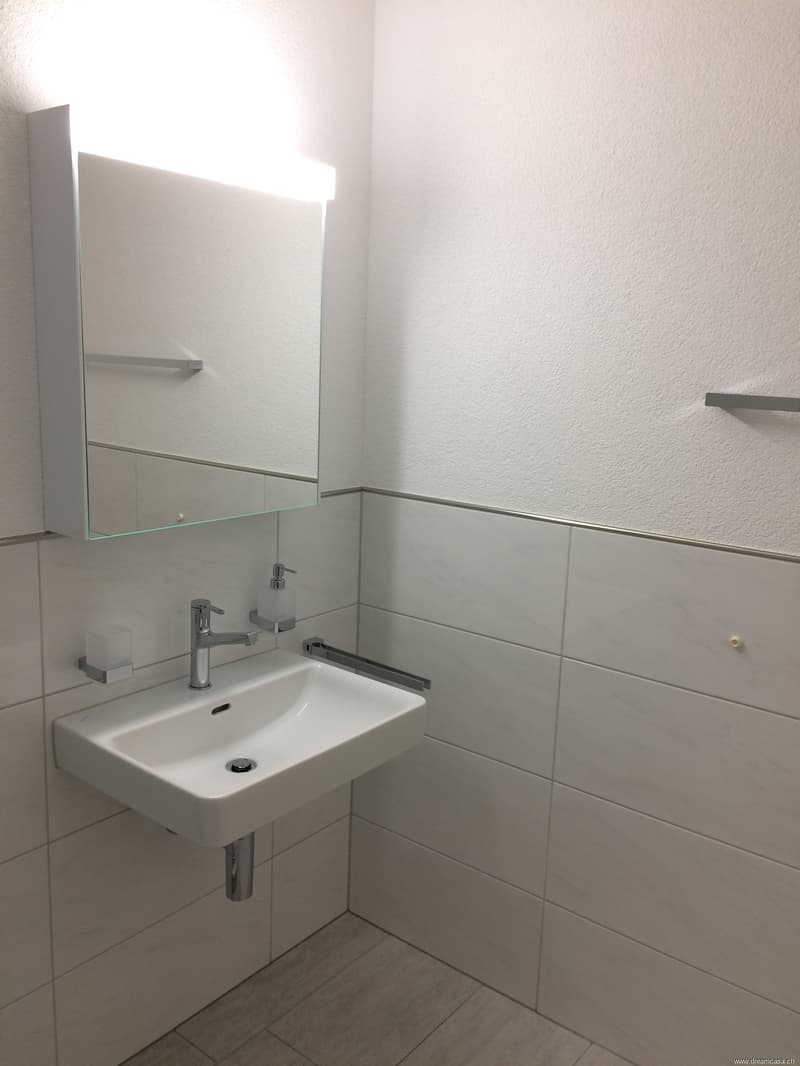 Badezimmer mit Dusche, Lavabo und WC