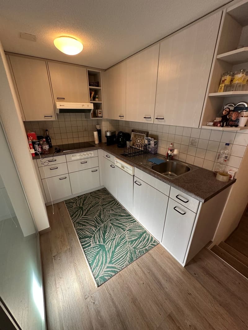 modern kitchen with all essential amenities, including washing machine