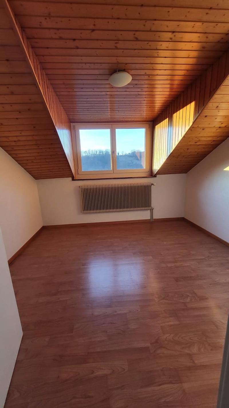 wooden floor, wooden ceiling, large window, white walls, radiator
