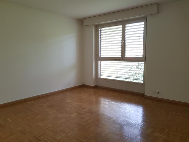 empty room, hardwood floor, white walls, large window, outlets