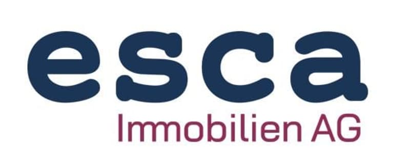 Logo for 'esca Immobilien AG', blue and red text on a white background