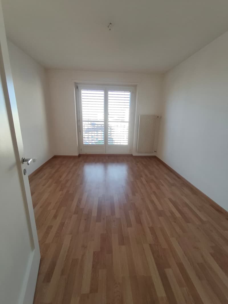 empty room, wooden floor, white walls, sliding glass door, white radiator