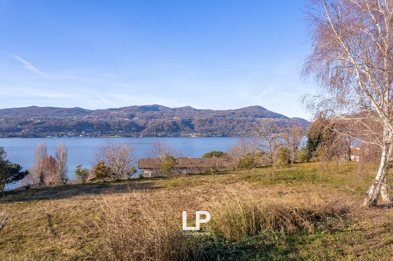 The image shows a scenic lakeside landscape with mountains in the background. There is a grassy field in the foreground with a few trees, and a body of water (likely a lake) in the middle ground. The mountains in the distance appear to be covered in autum
