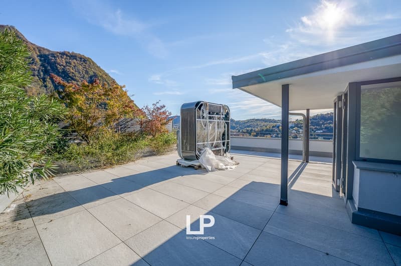 Slate tile terrace, covered, large view over the mountains