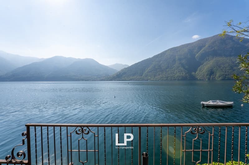 lake view, mountains, boat, railing
